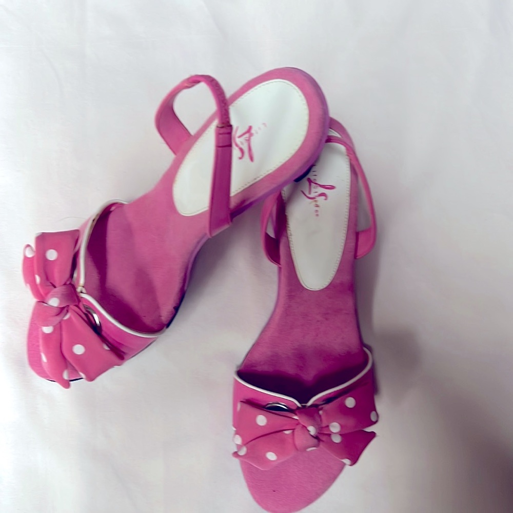PINK AND WHITE POLKA DOT HEELS Size 10M